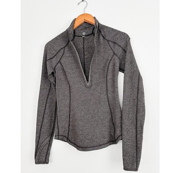 Lululemon Run: U-Turn Pullover Jacket in Herringbone Gray and Black 1/4 Zip - Picture 3 of 11